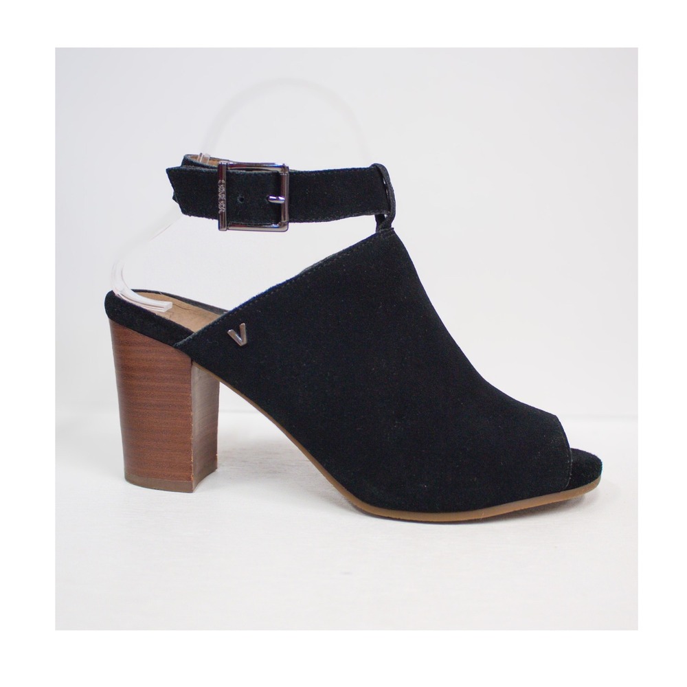 Vionic Kaia Women's Stacked Heeled Sandal Black Suede Sz 8